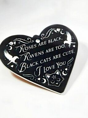 Alchemy Gothic Roses Are Black Heart Trivet Ceramic Ravens Cats Moons Decor NWT